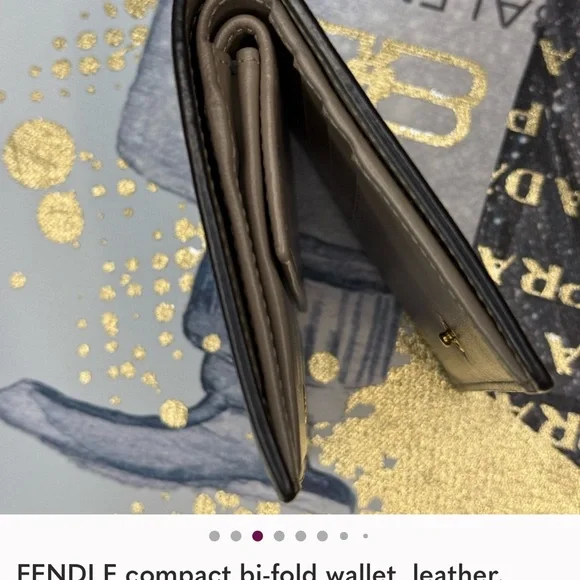 Fendi F Beige Leather Bi-Fold Wallet with Gold Logo. 31/2 X 41/2 - Picture 3 of 16